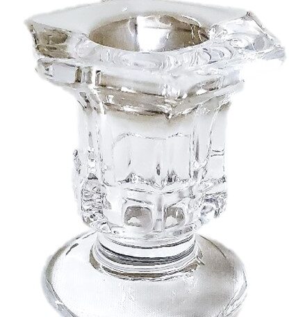 Perth Candle hire. clear glass candlestick holder 5.5cm tall